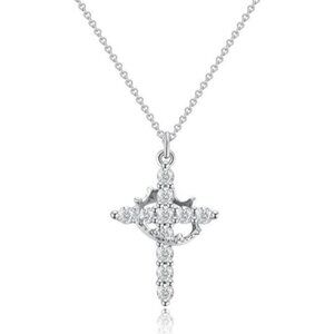 Sparkling Crown Silver Cross Pendant Necklace Christian Jewelry Gift, Women Men
